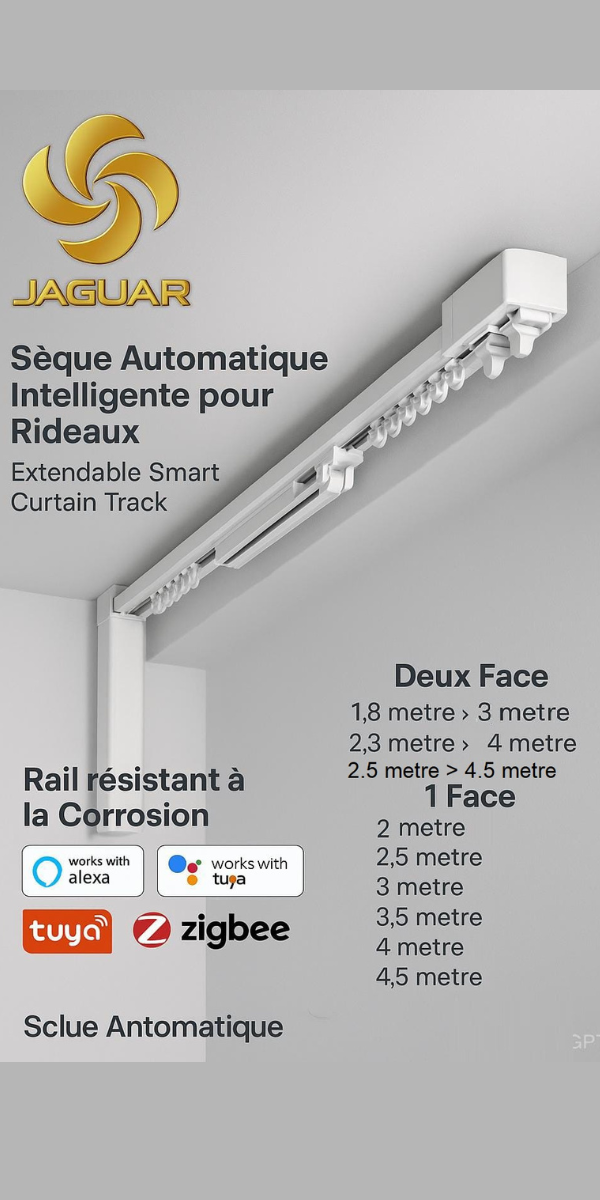 Sègue Automatique Intelligente pour Rideaux Jaguar | Compatible Alexa, Tuya & Zigbee